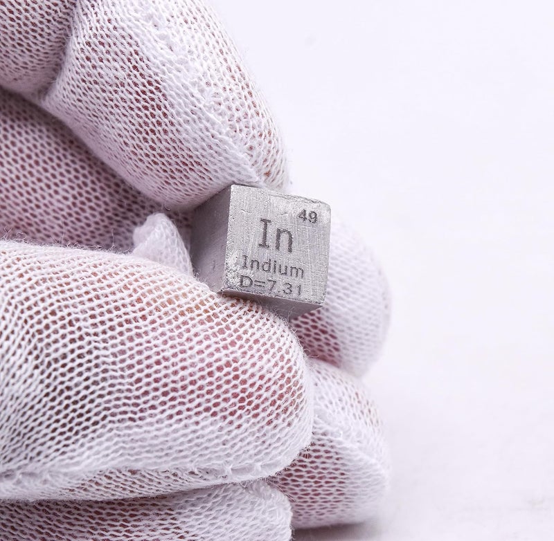 Crystal 0.39" 10mm Soft Indium Metal Cube in up to 99.9% Pure Periodic Table Element Engraved Density Collection Science Education Display Block Cube + Acrylic Case Box - 1PC - Image 2